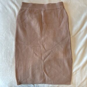 SHEIN Cream and Brown Ribbed Midi Pencil Skirt